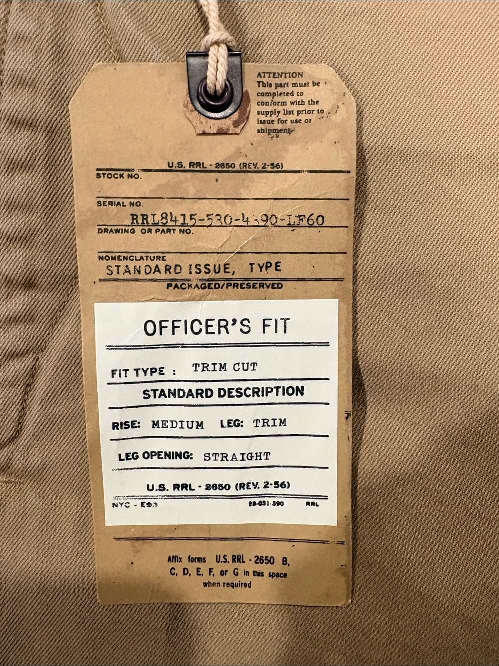RRL Officer Chino - Khaki | size: 34x32 - Picture 10 of 16
